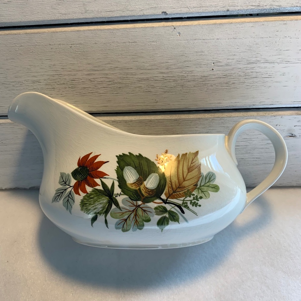 Ridgway Staffordshire England Vintage Gravy Boat Autumn Leaves Floral Cottage 60